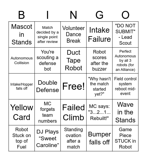 FRC ISA Scouting BINGO Card
