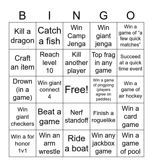 Gamer bingo Card