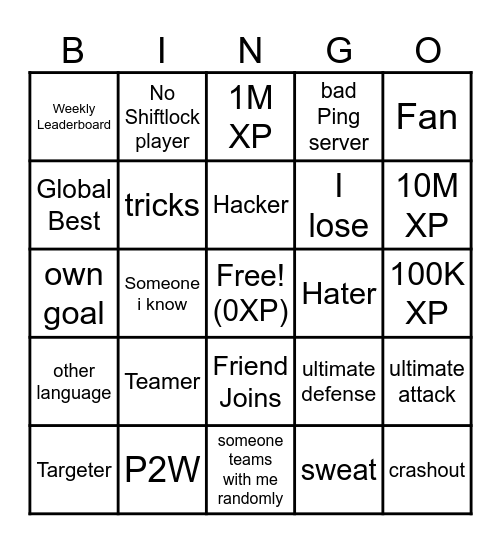 Goal Battles Bingo Card