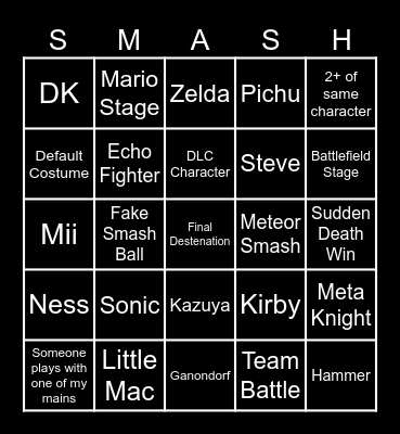 Smash Online Bingo Card