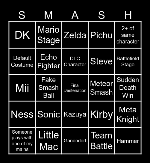 Smash Online Bingo Card