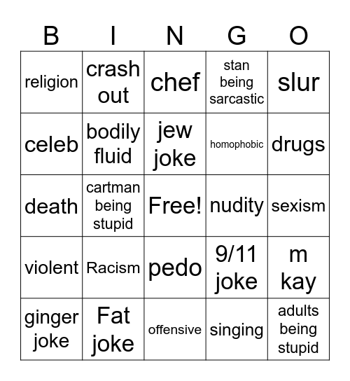 South park Bingo Card