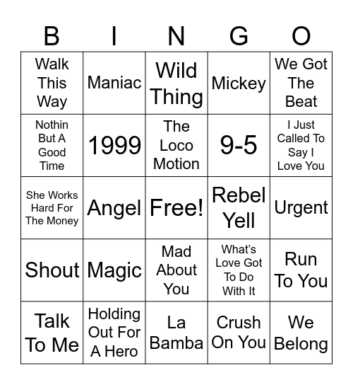Totally 80s #2 Music Bingo Card