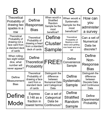 Probability and Statistics Bingo Card