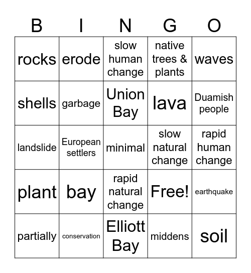 Seattle's Everchanging Bays Bingo Card
