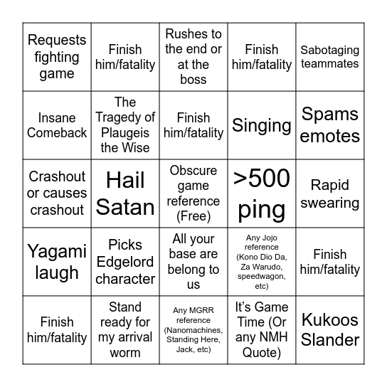 BigDawg Bingo Card