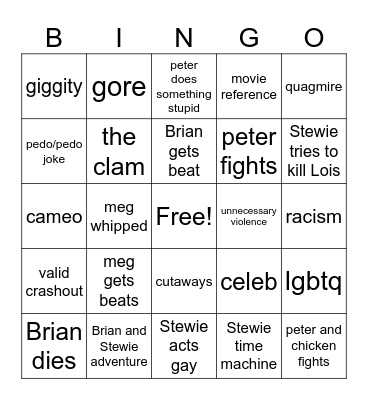 family guy Bingo Card
