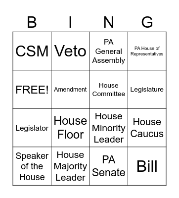 Representative Rivera's Legislative Vocabulary Bingo Card