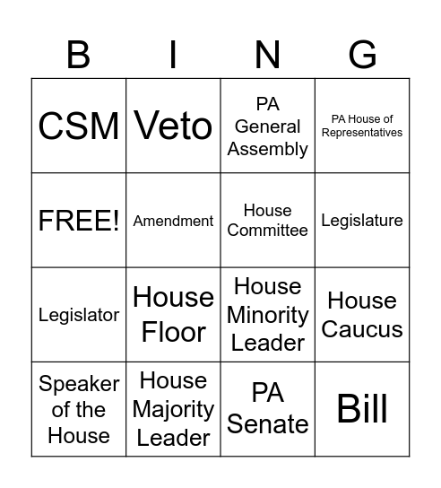 Representative Rivera's Legislative Vocabulary Bingo Card