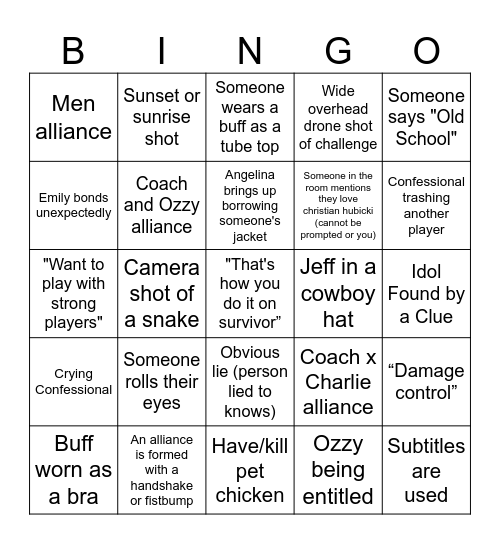 Survivor 50 Bingo Card