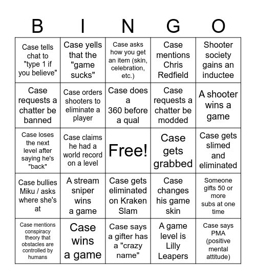 CaseOh Fall Guys BINGO Card