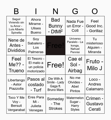 Bingo Musical Bingo Card