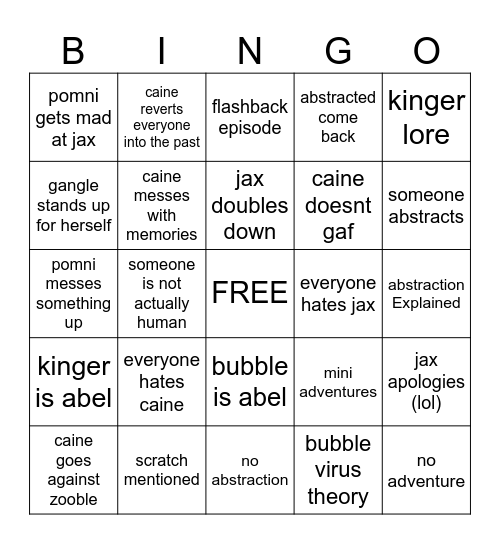 TADC EPISODE 8 PREDICTIONS Bingo Card