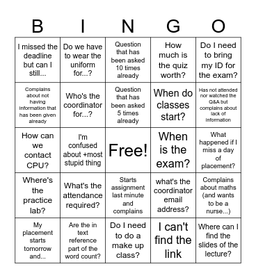 Cohort Groupchat Bingo Card