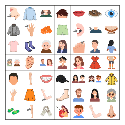 FE1 Unit 2: Clothing + Body Parts + Family Bingo Card