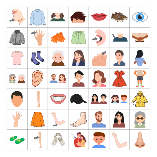 FE1 Unit 2: Clothing + Body Parts + Family Bingo Card