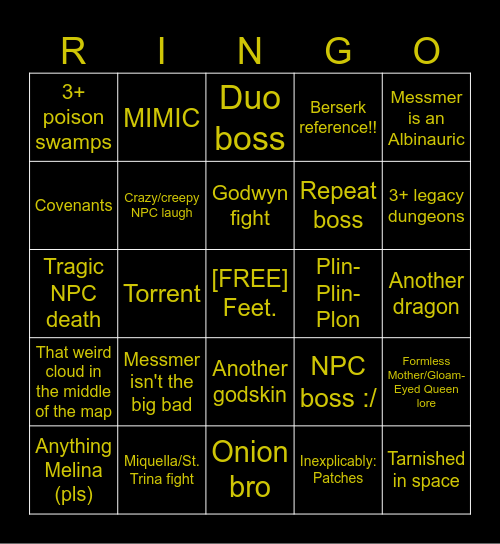 Elden Ringo - Shadow of the Erdtree Bingo Card