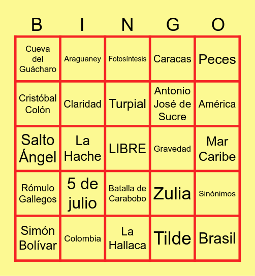 Bingo cultura general y Venezuela Bingo Card