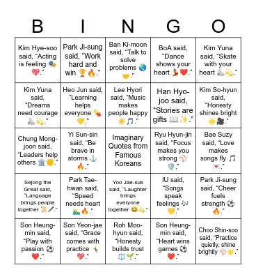 B15 L16 Shin Saimdang said, “Art shows your heart 🎨✨.” Bingo Card