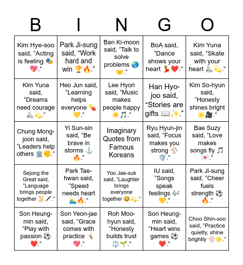 B15 L16 Shin Saimdang said, “Art shows your heart 🎨✨.” Bingo Card