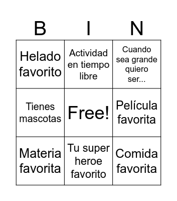Conociendome Bingo Card
