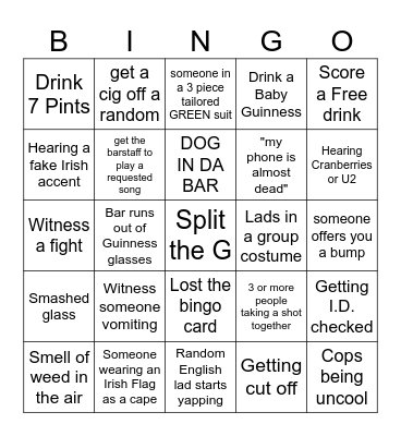 St Patricks Big Bingo Bonanza Bingo Card