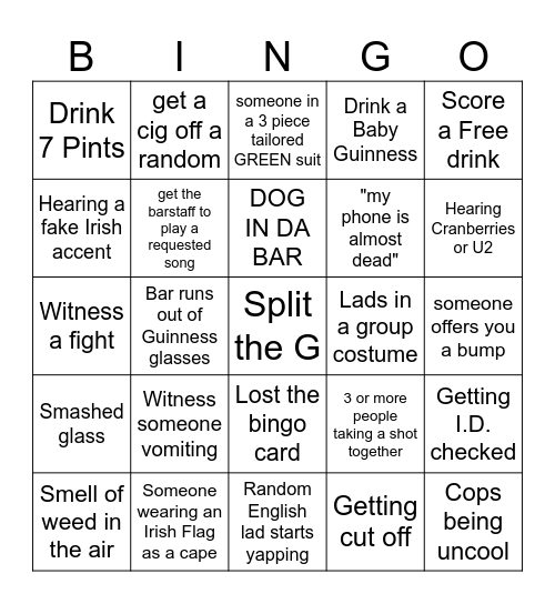 St Patricks Big Bingo Bonanza Bingo Card