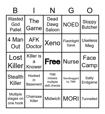 Dead by daylight Bingo Card