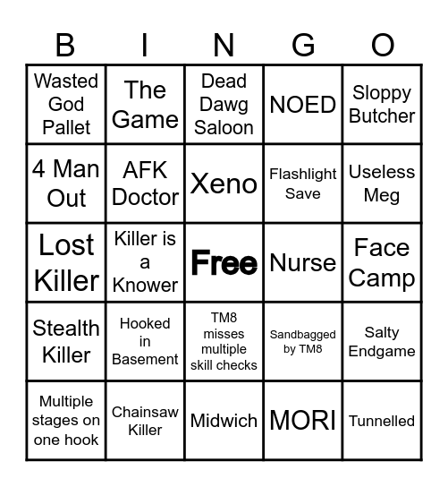 Dead by daylight Bingo Card
