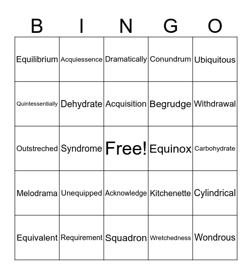 Big Word Bingo Card