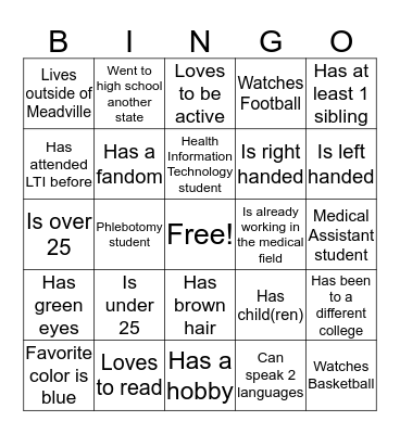 HOSA Ice Breaker Bingo Card