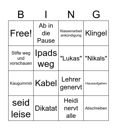 Montag Bingo Card