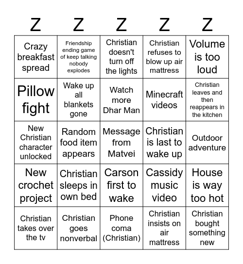 ULTIMATE SLEEPOVER BINGO Card