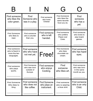 Find Someone Who Bingo Card