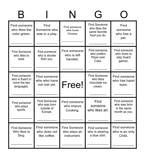 Find Someone Who Bingo Card