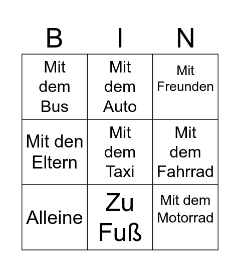 Der Schulweg Bingo Card