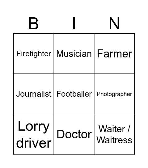 Jobs Bingo Card