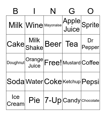 Drink & Dessert Bing Bingo Card