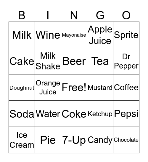 Drink & Dessert Bing Bingo Card