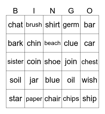 Phonics Bingo Card