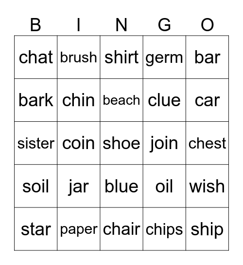 Phonics Bingo Card