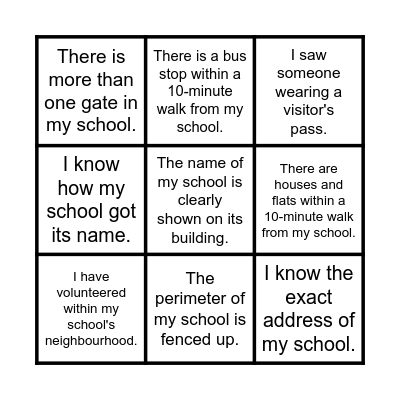 Which of these are applicable to you when you were in primary school? Bingo Card