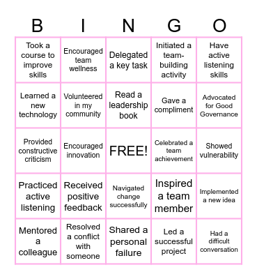 Leadership Bingo Card