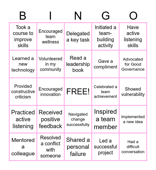Leadership Bingo Card