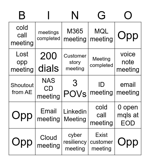 COMPETITON BINGO Card