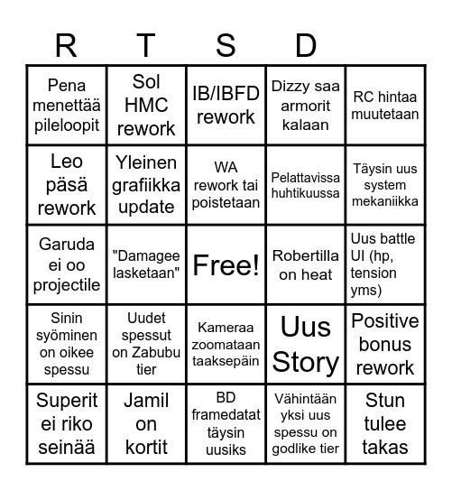 Strive 2.0 Bingo Card