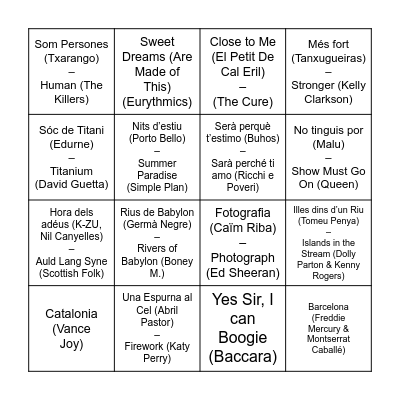 Bingo Musical - Calçotada 2026 Bingo Card