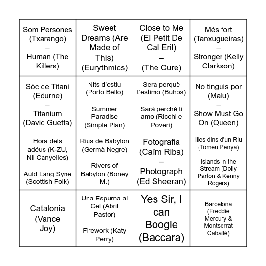 Bingo Musical - Calçotada 2026 Bingo Card