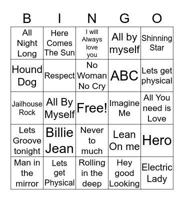 Name That Song  Bingo Card