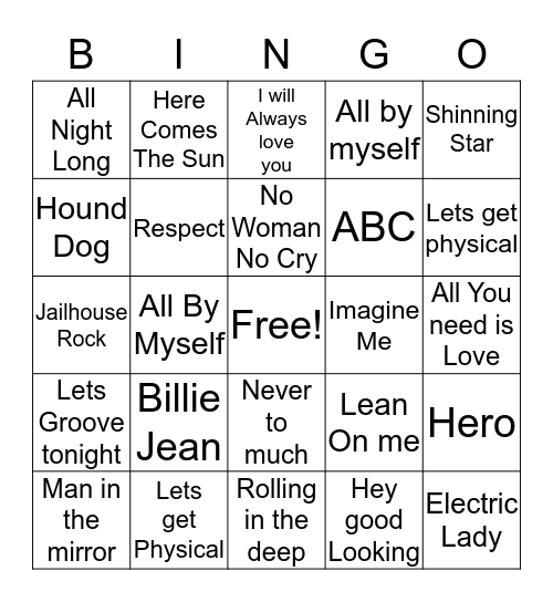 Name That Song  Bingo Card